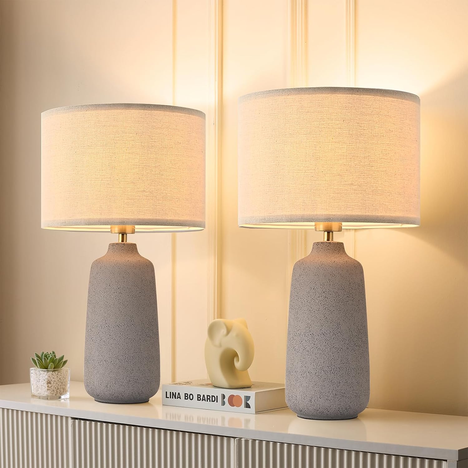 Earth Brown Ceramic Table Lamp Set of 2 for Living Room Decor