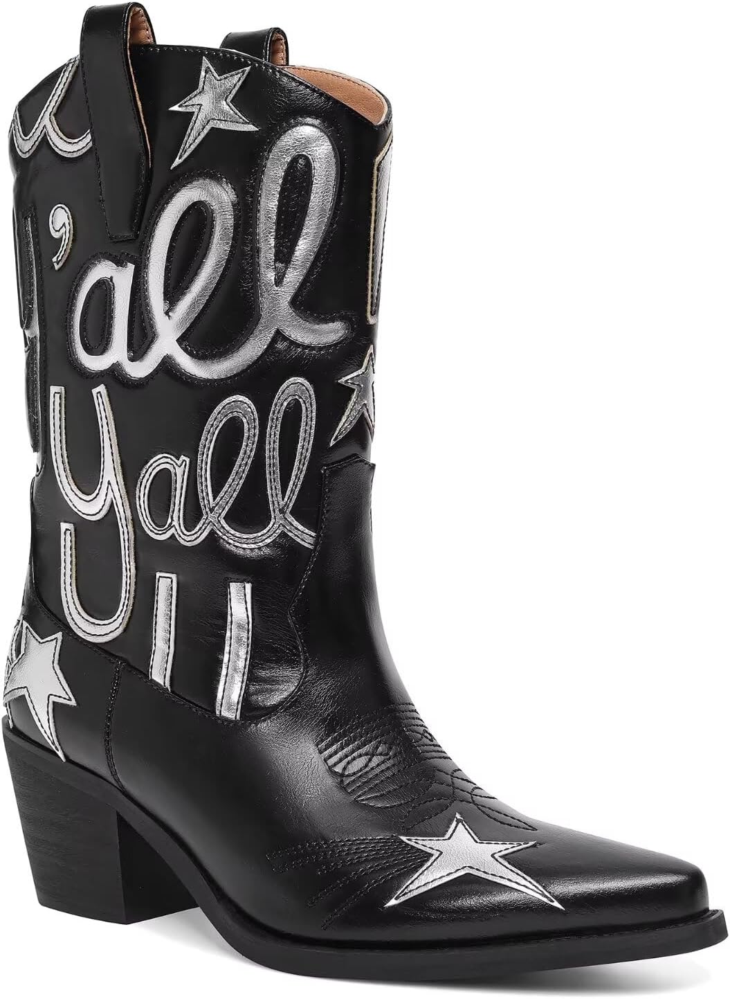 Metallic Cowboy Boots for Women with Stylish Embroidery Design