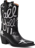 Metallic Cowboy Boots for Women Mid Calf Pointed Toe - Embroidered