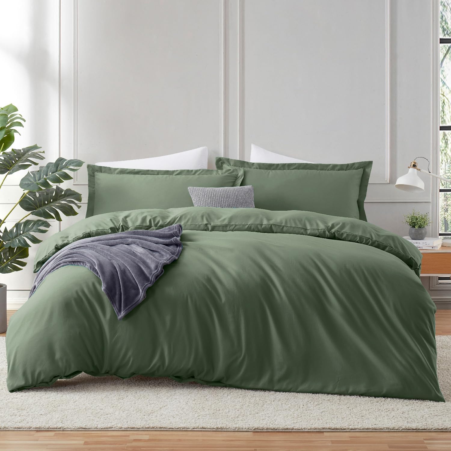 Hearth & Harbor Olive Green Duvet Cover King Size Bedding Set
