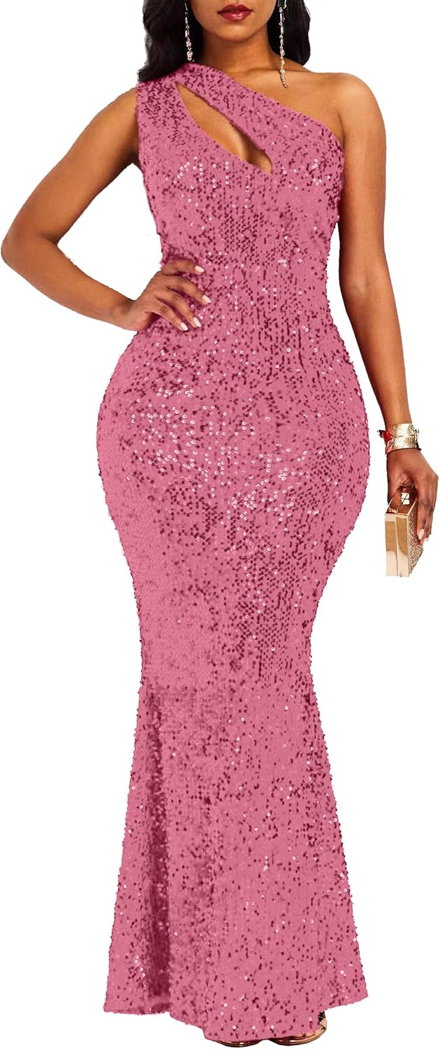 VERWIN Sequins Fashion Sleeveless Mermaid Maxi Dress for Parties