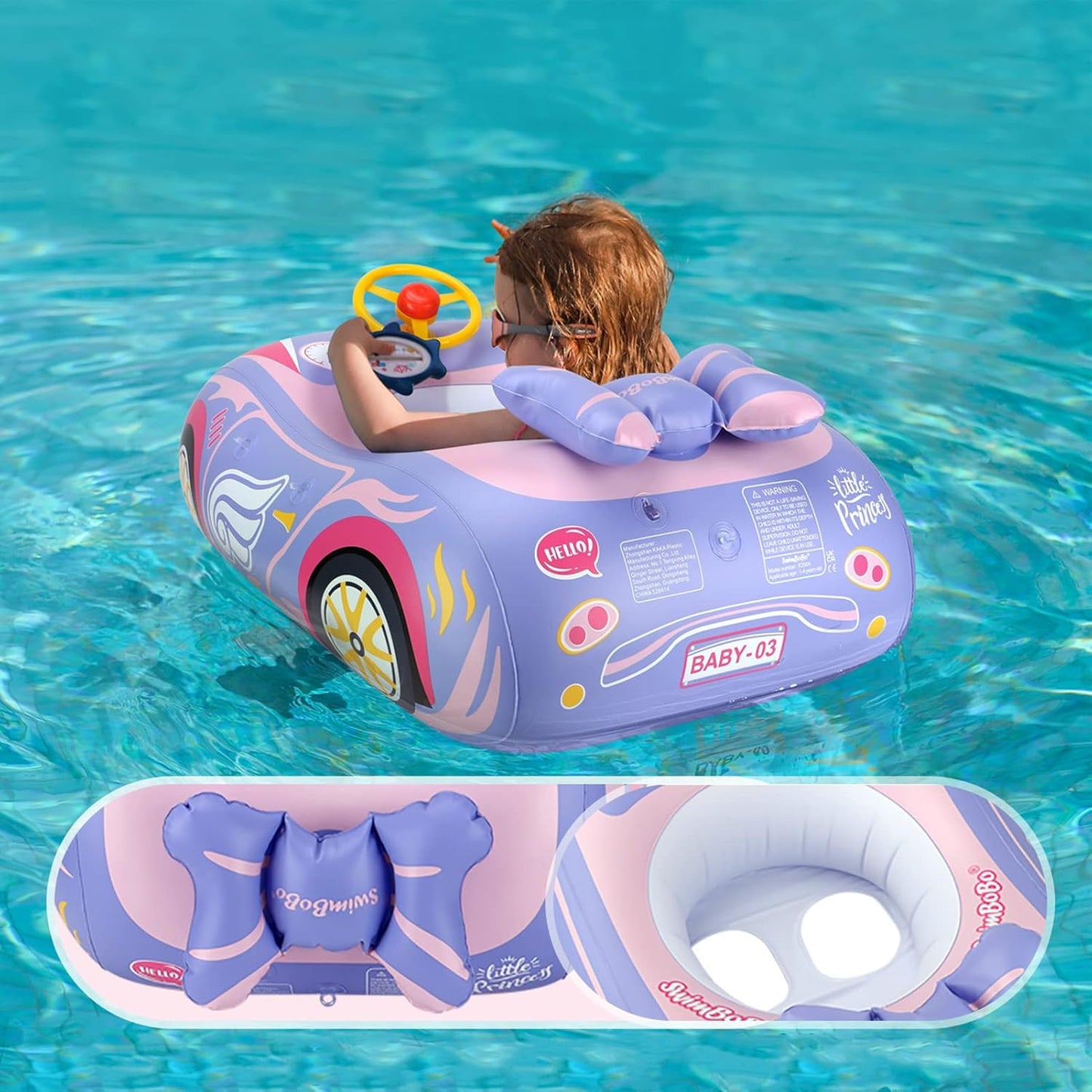 BOffer 3D Car Baby Pool Float - Steering Fun!