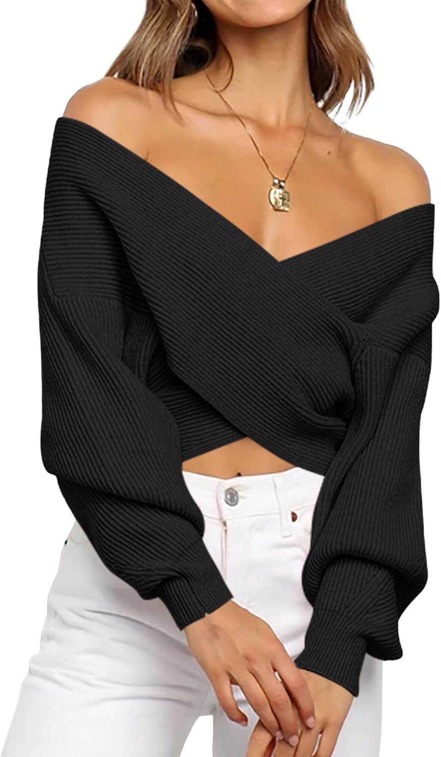 Off The Shoulder Sweater for Women - Stylish Cropped Knit Top
