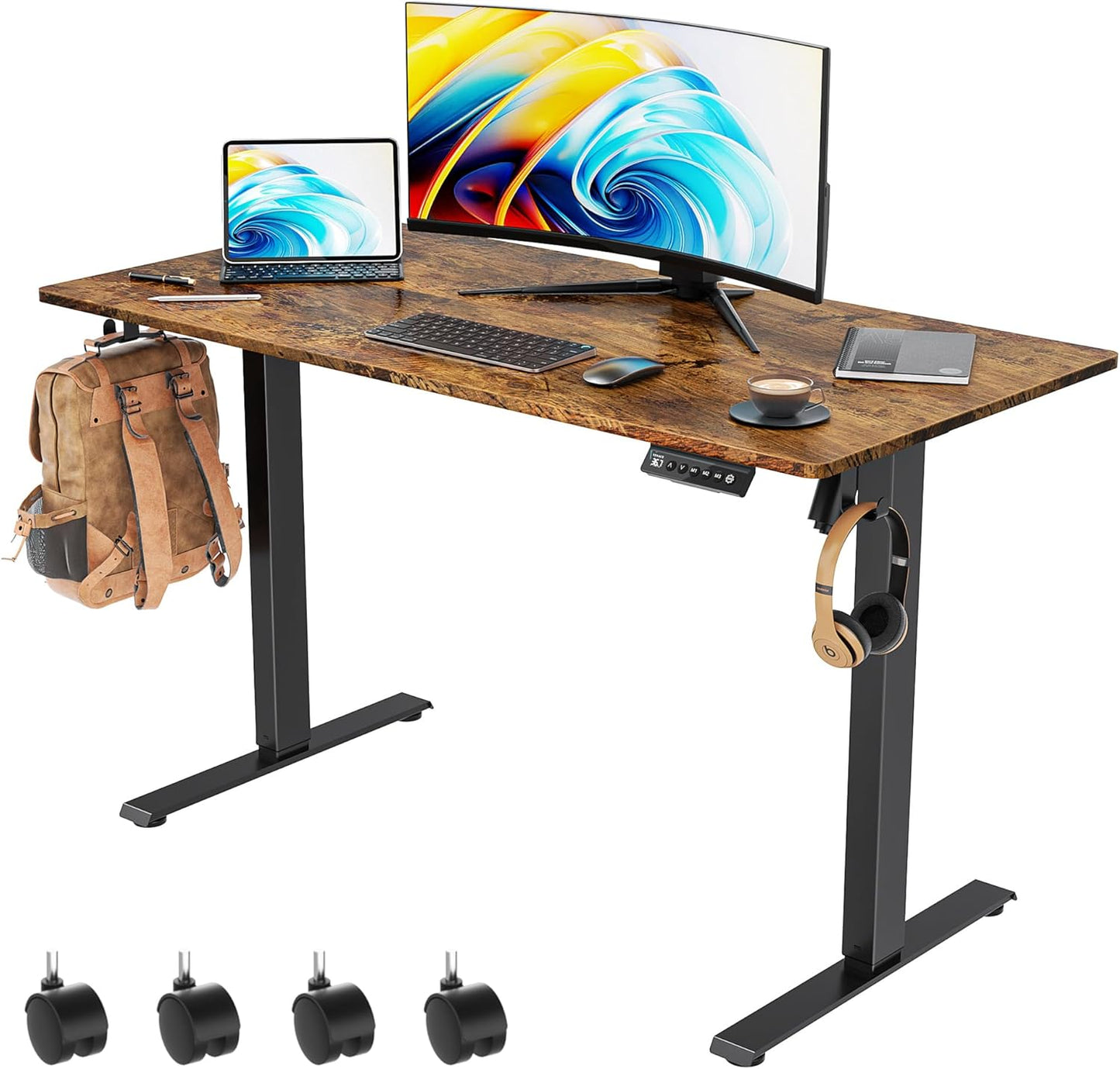 Electric Standing Desk 48 x 24 inch Adjustable Height with Wheels