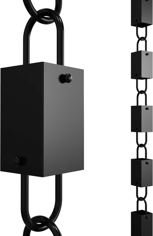 Square Link Rain Chain - 8.5 FT Durable Black Aluminum