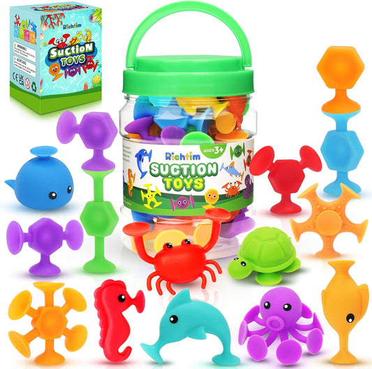 24-Piece Silicone Ocean Animals Suction Bath Toys - Sensory Stimulation for Kids