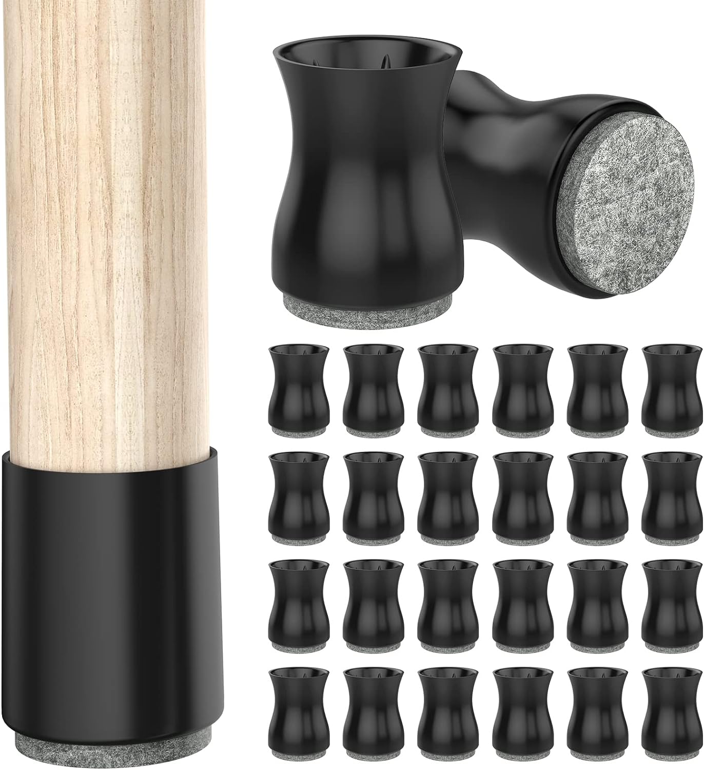 24Pcs Chair Leg Protectors for Hardwood Floors, Free Moving Feet Covers, 3/4-7/8, Black