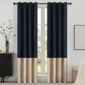 Color Block Window Curtains Panels 90 in Navy Blue Champagne - Velvet