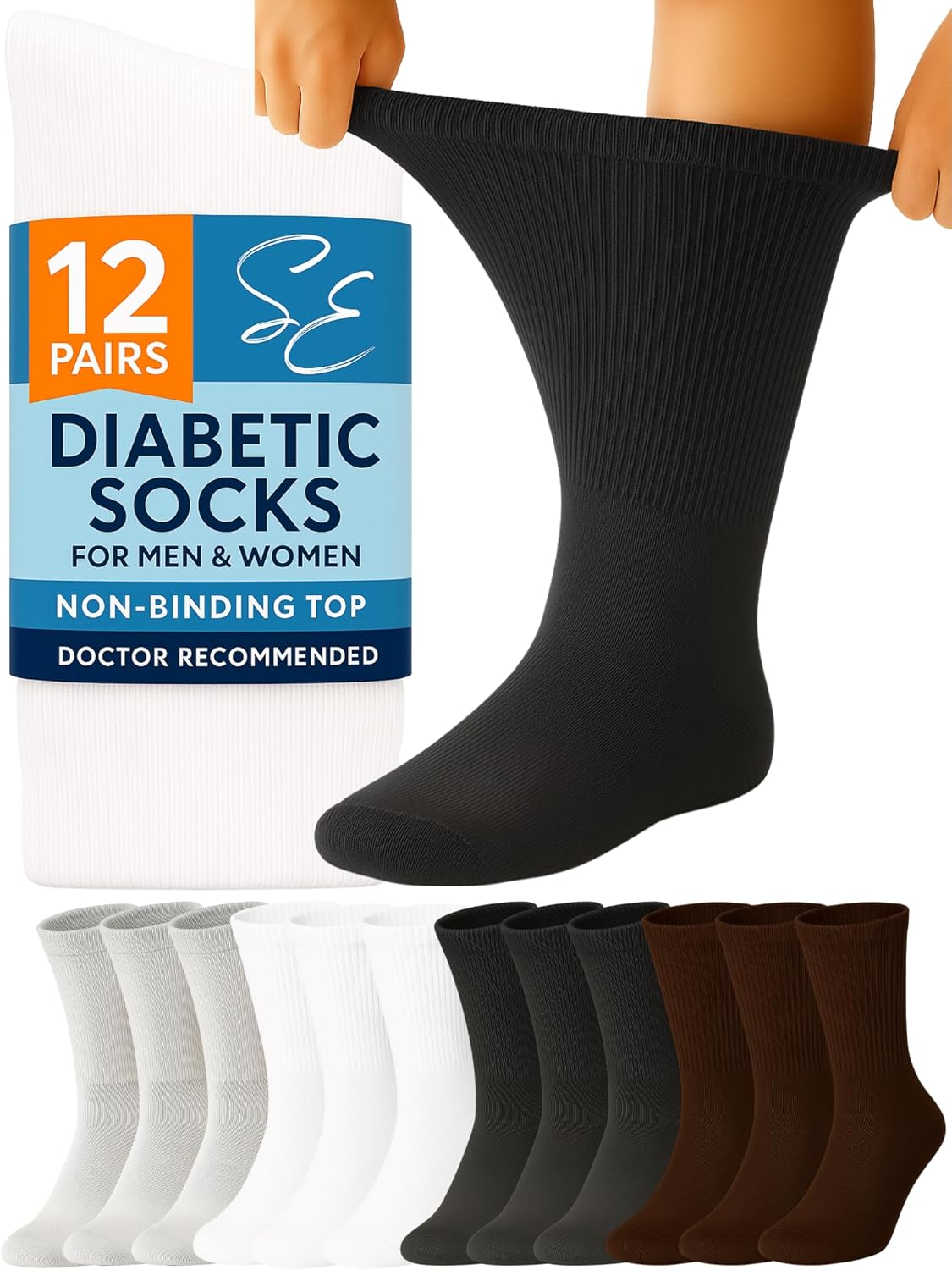Special Essentials Diabetic Socks for Men & Women - 12 Pairs