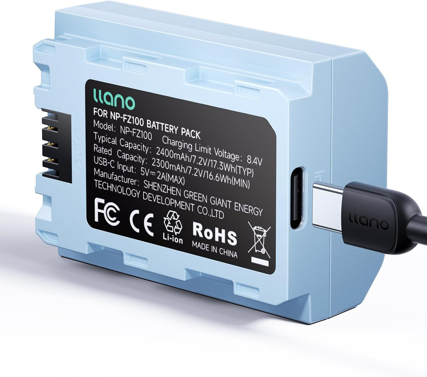 llano NP-FZ100 Battery with USB-C Port for Sony Cameras