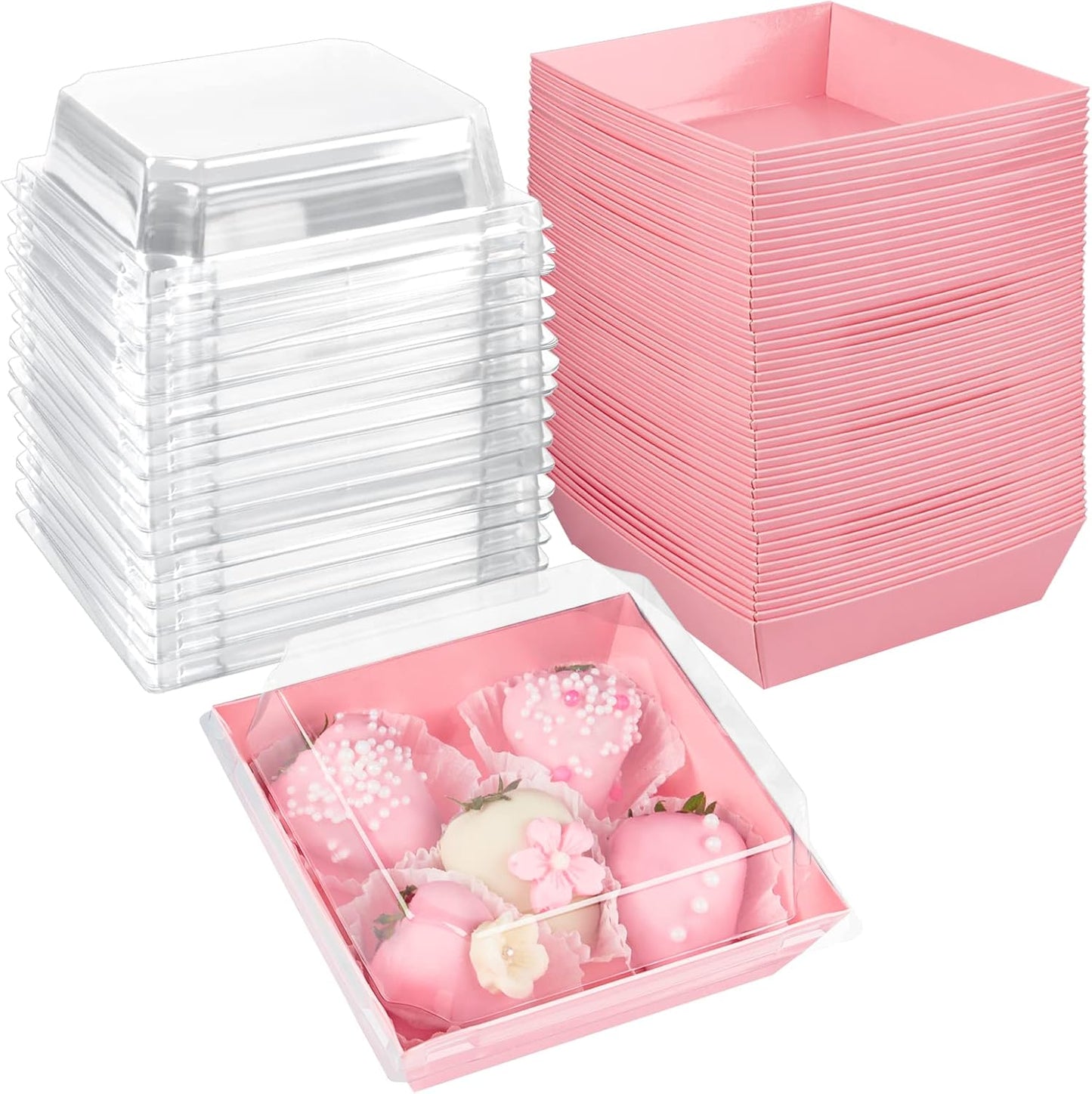 Ocmoiy Pink Charcuterie Boxes with Clear Lids for Desserts