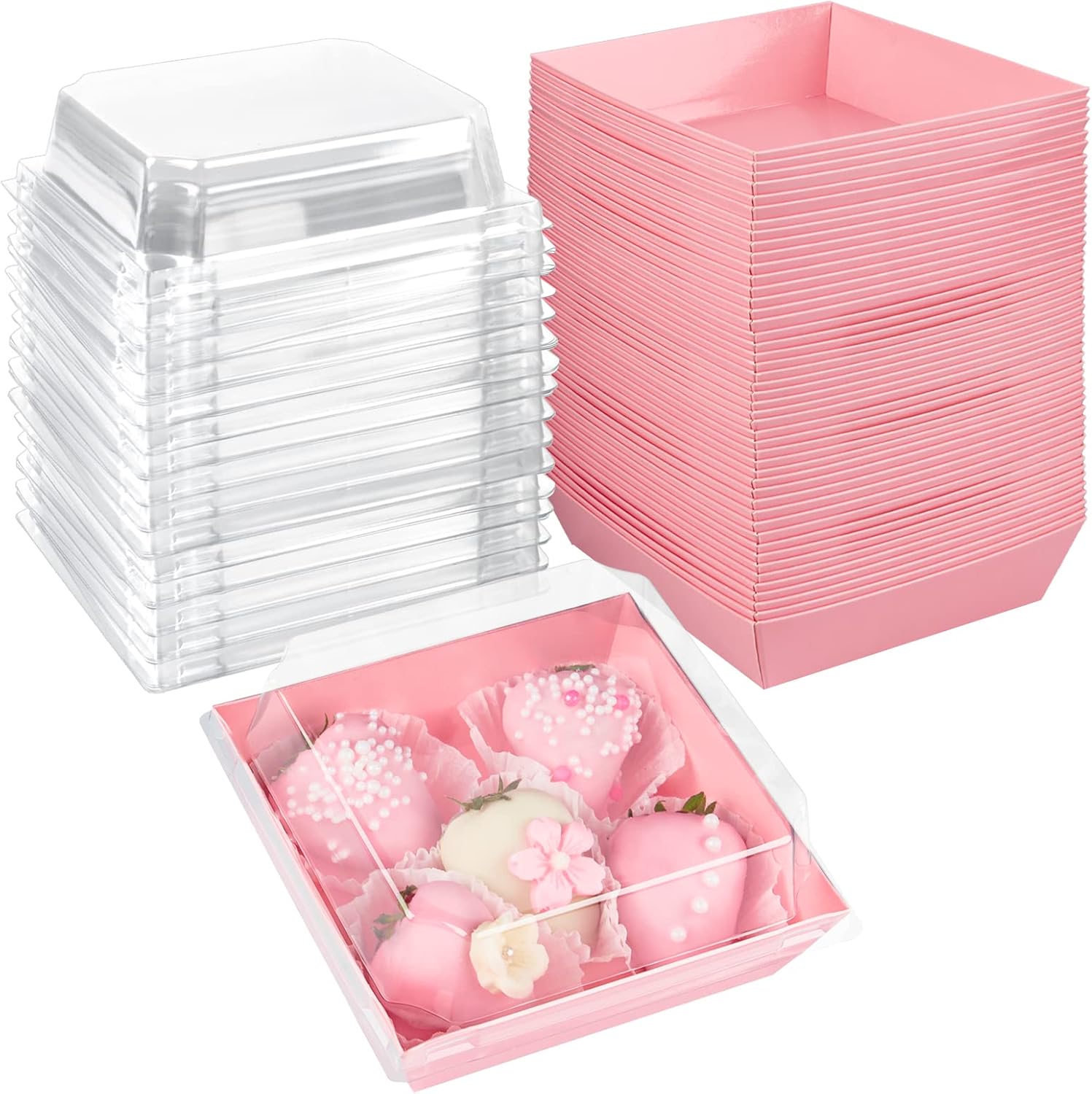 Ocmoiy Pink Charcuterie Boxes with Clear Lids for Desserts