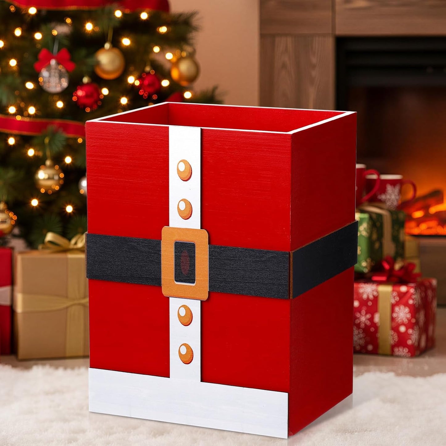 LemonRoad Christmas Wood Wastebasket for Indoor Decor