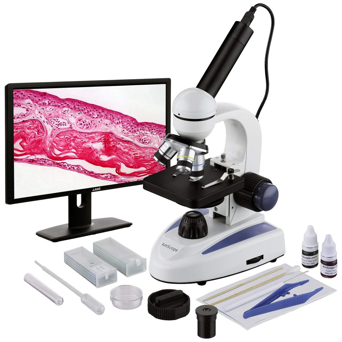 40X-1000X Biology Microscope with USB Camera and Slide Kit