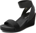 Womens Elastic Ankle Strap Open Toe Platform Wedge Sandals