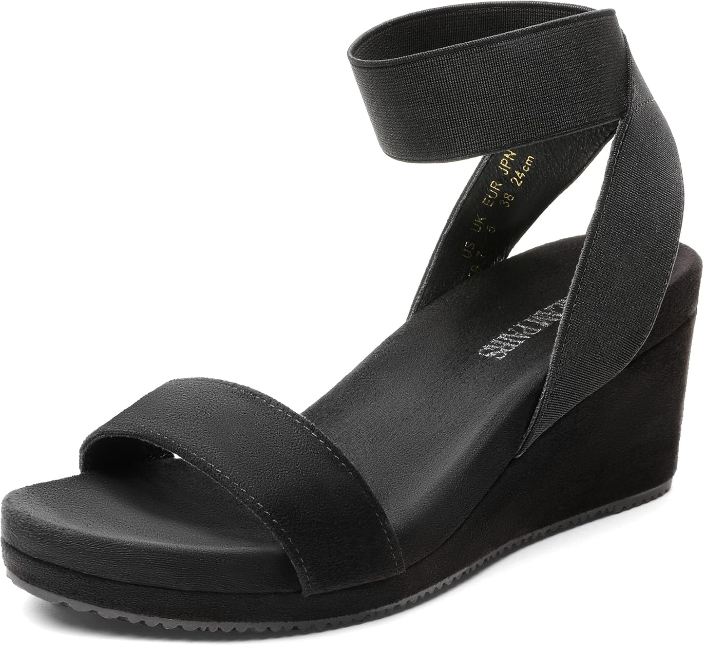 DREAM PAIRS Womens Elastic Ankle Strap Open Toe Wedge Sandals