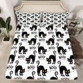 Cute Black Cat Pattern Bedding Fitted Sheet Set - Kids Halloween Decor