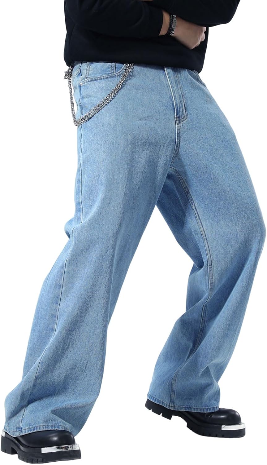 Plaid&Plain Men's Hip Hop Baggy Jeans for Casual Streetwear