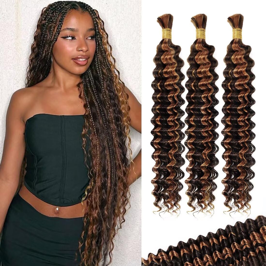 P4/30 Deep Wave Human Braiding Hair for Stunning Boho Styles