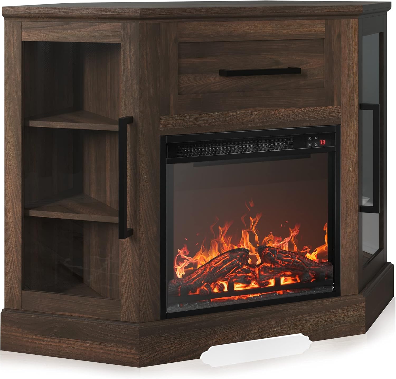 BELLEZE Corner TV Stand with Electric Fireplace - Modern Entertainment Center for TVs up to 43