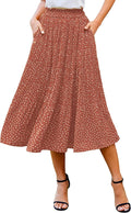 Women's Midi Skirt High Waisted Pleated Polka Dot - Flowy Midi