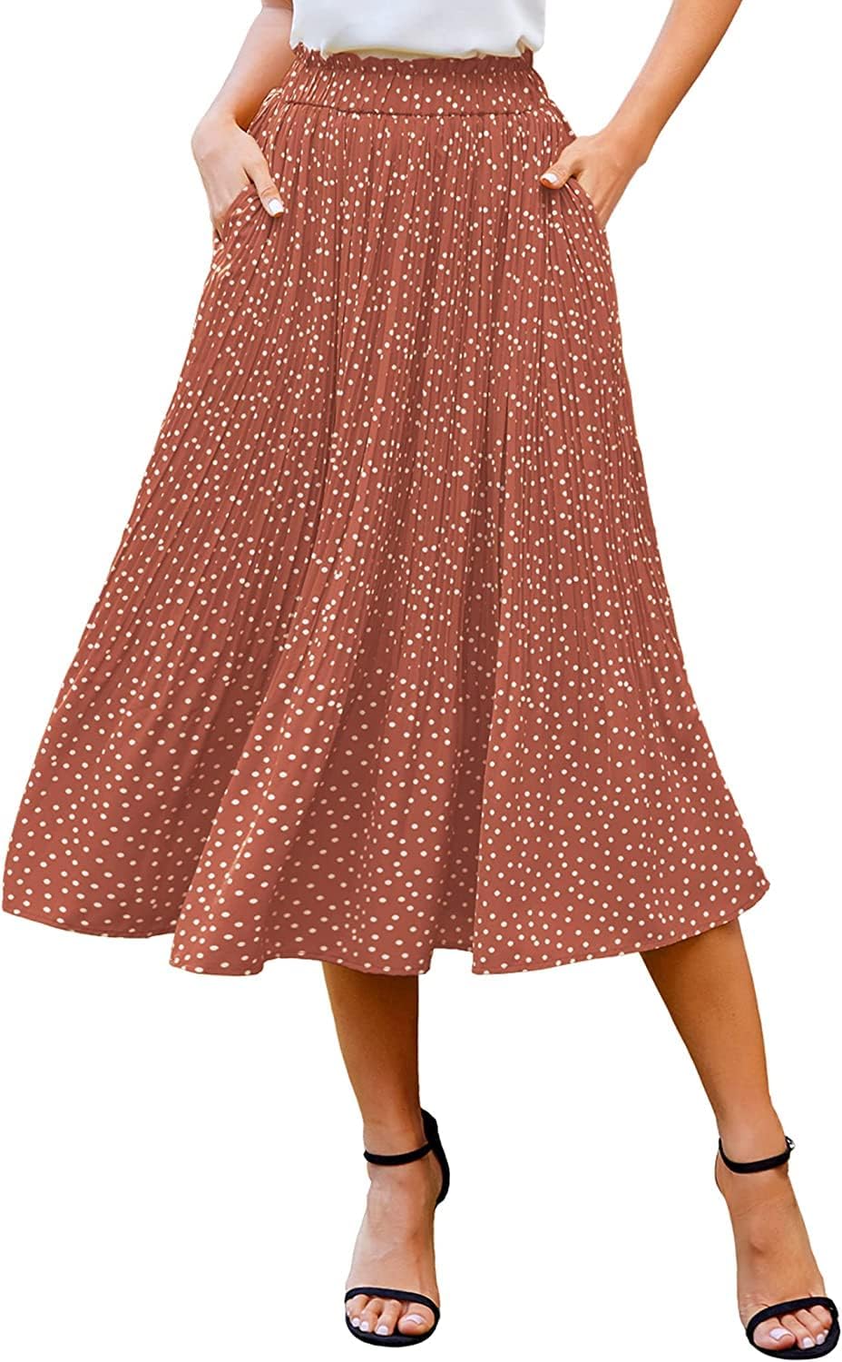 Zeagoo Women's Midi Skirts High Waisted Pleated A-Line Style