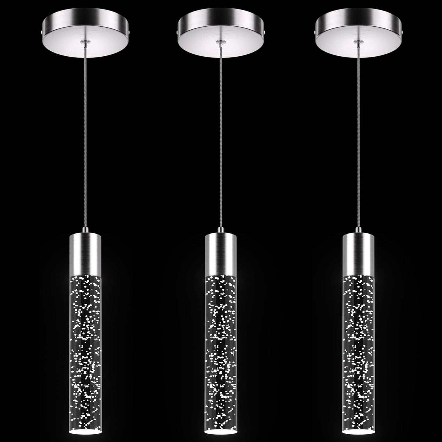 Modern Pendant Lights Kitchen Island 3 Pack with Crystal Bubble