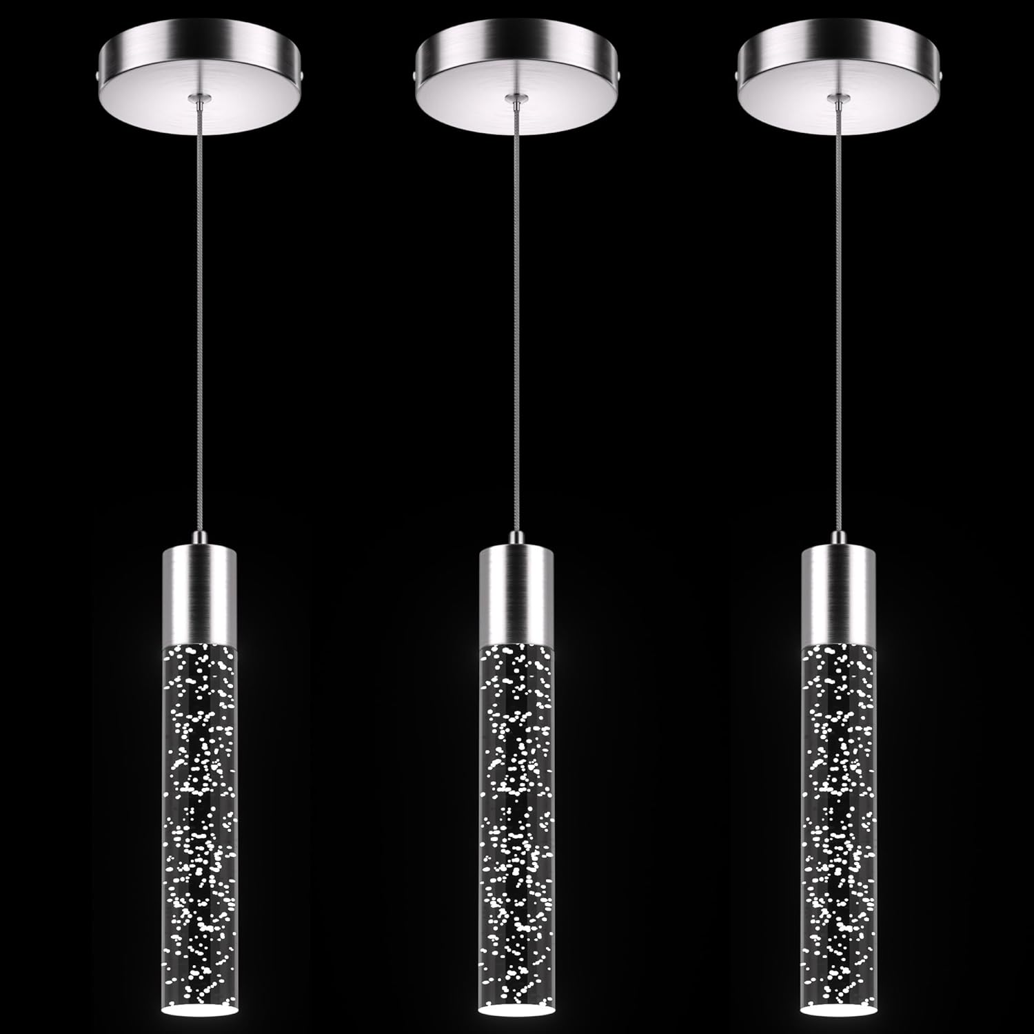Modern Pendant Lights Kitchen Island 3 Pack with Crystal Bubble