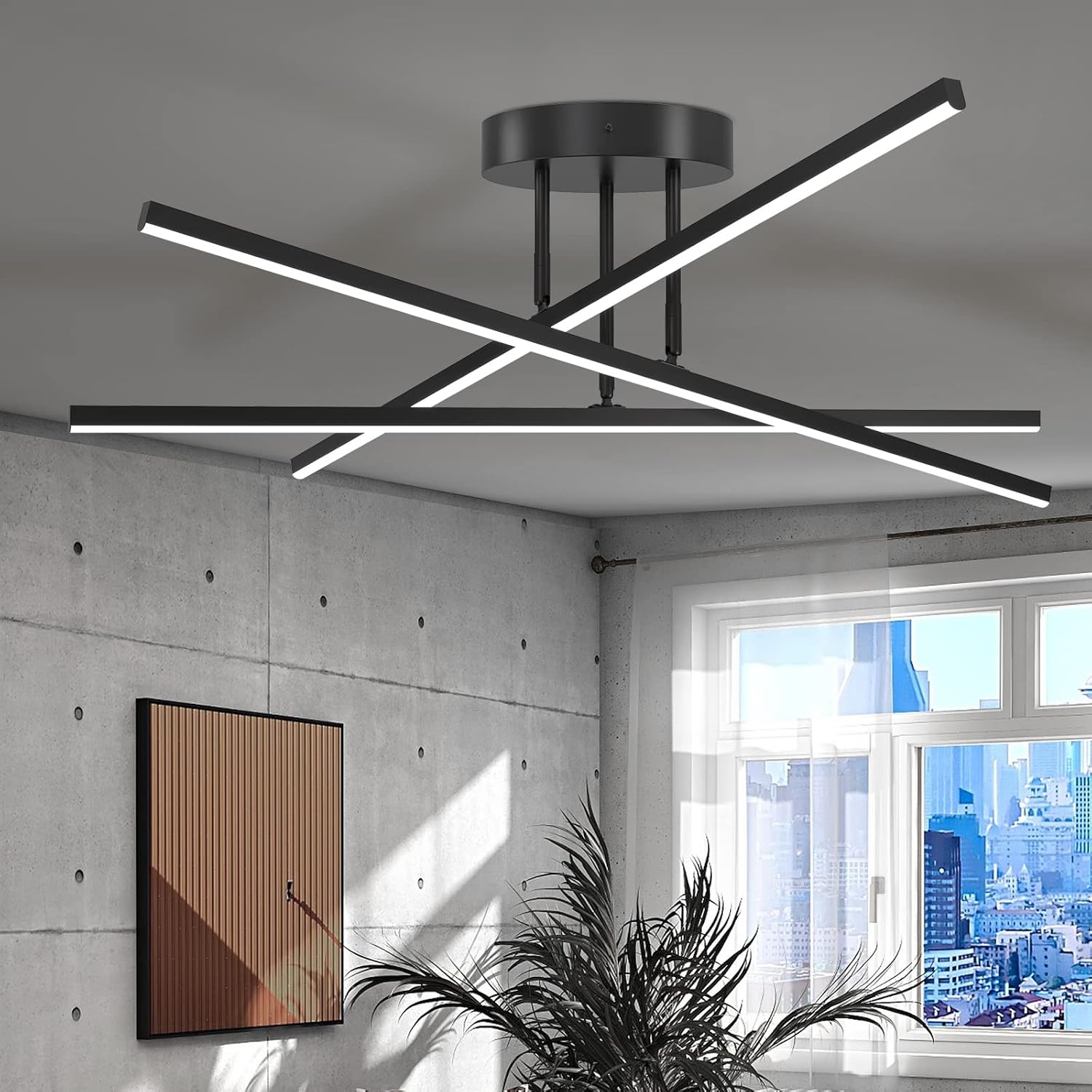 Modern LED Chandelier 18W Dimmable Black Semi Flush Mount Light