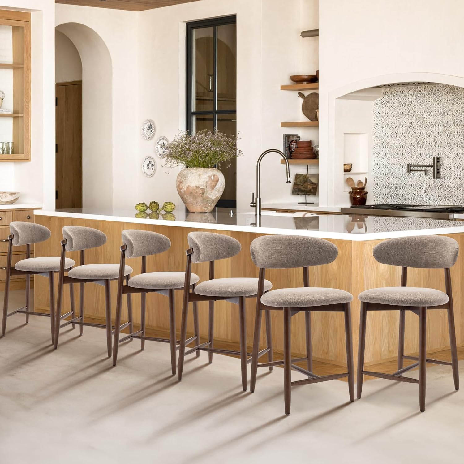 Mid-Century Modern Upholstered Counter Height Bar Stools Set