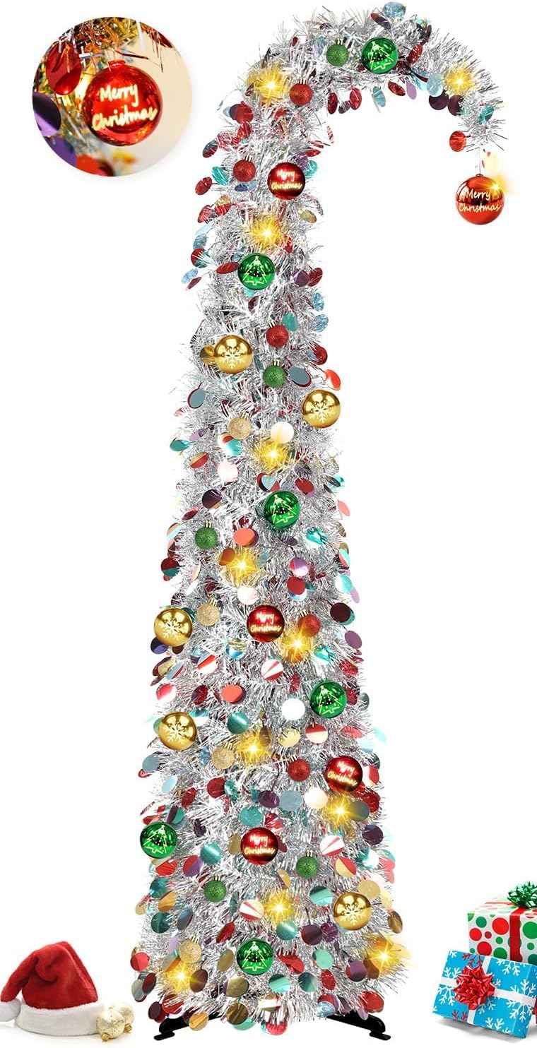 Whimsical 5FT Christmas Tree with Ball String Lights for Decor