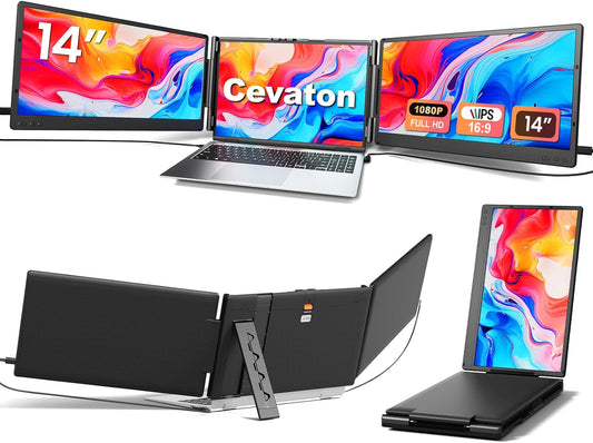 Cevaton Triple Portable Monitor: FHD 1080P Plug & Play Screen Extender