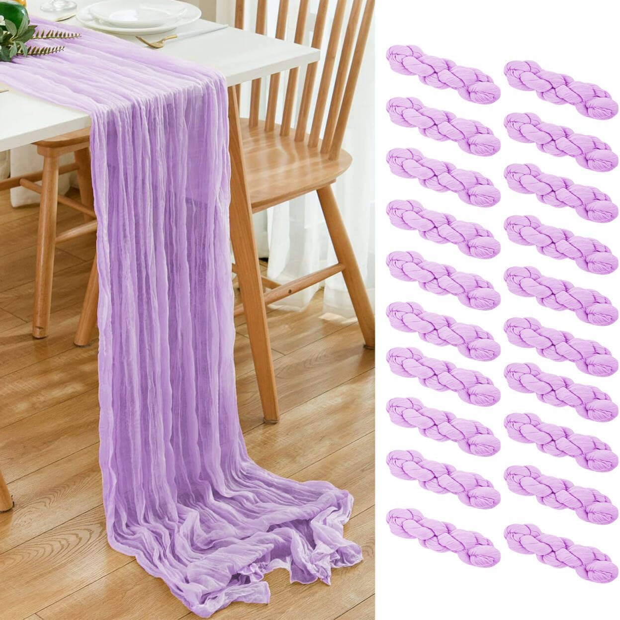 20 Pack Lavender Cheesecloth Table Runner for Elegant Events