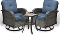 Blue Grey Full-Weave Rattan 3 Piece Patio Set - Swivel Rockers