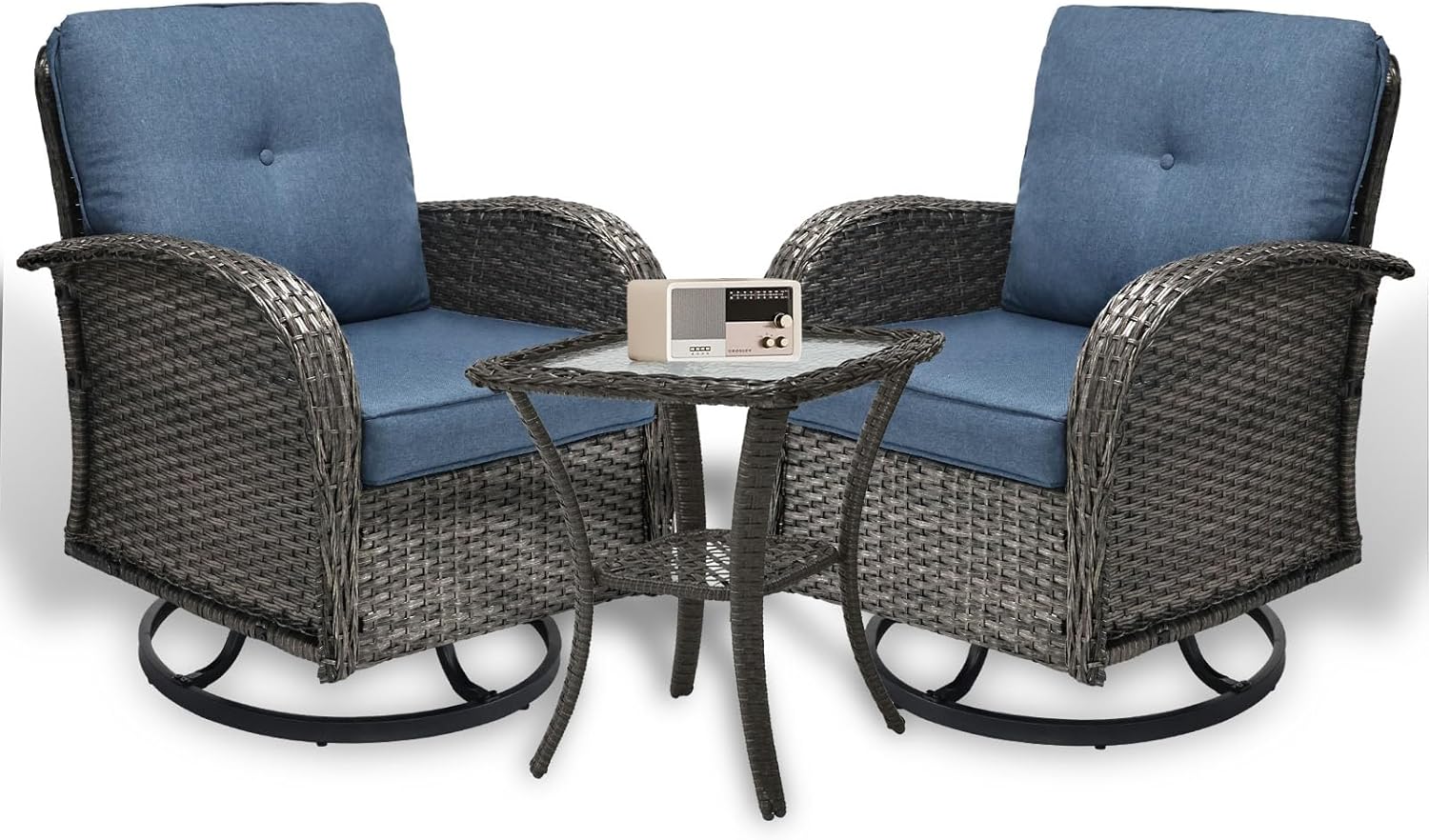 3 Piece Patio Furniture Set with Swivel Rocking Chairs for Outdoors