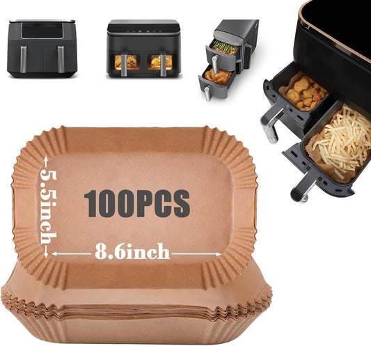 100 Pack Dual Air Fryer Liners 8-10 Qt, 8.6x5.5in - Easy Cleanup!