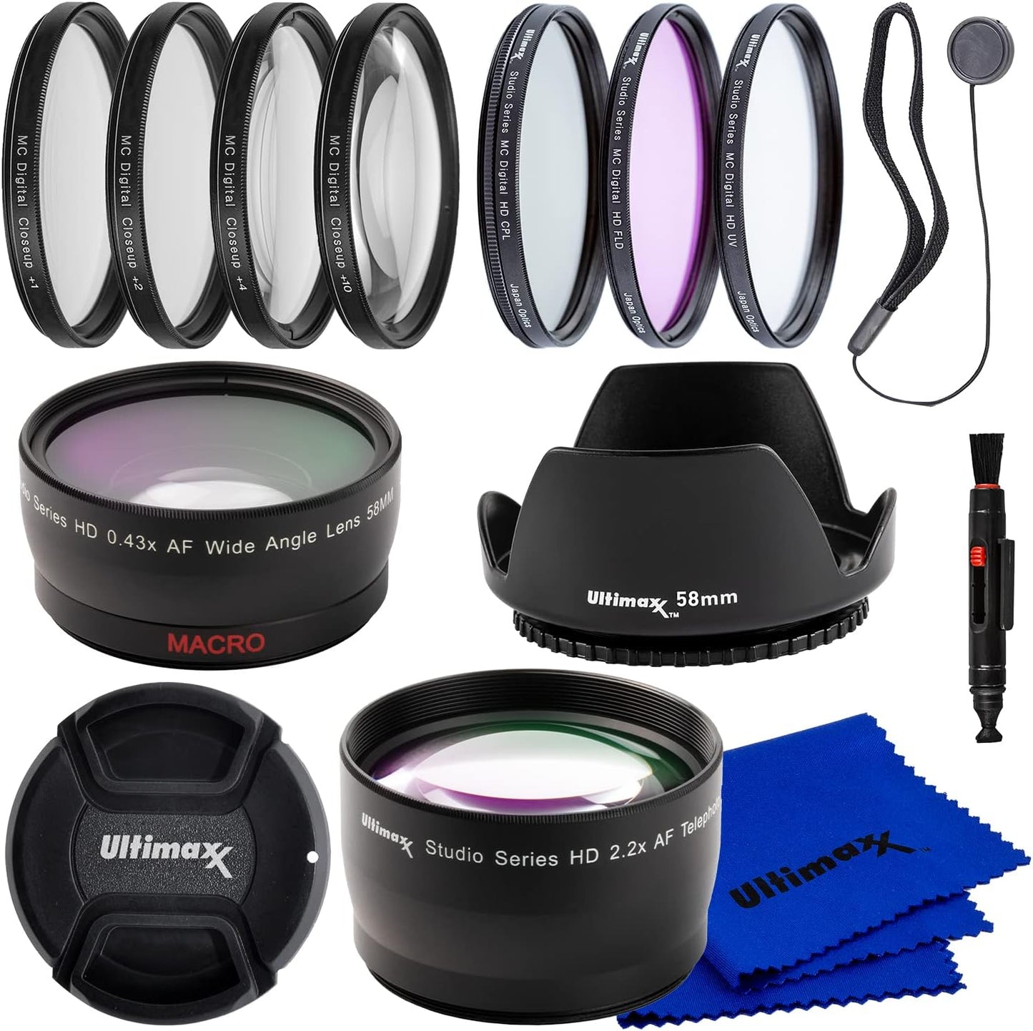 Ultimaxx 58MM Complete Lens Filter Accessory Kit for Canon