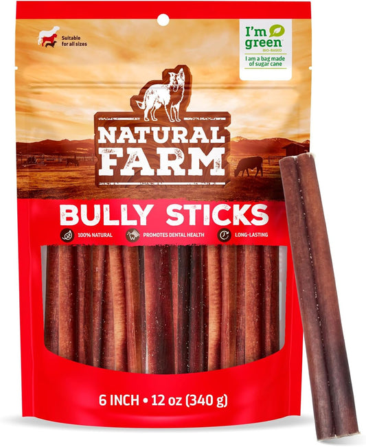 Natural Farm Bully Sticks for Dogs - Odor-Free 6 Inch Treats