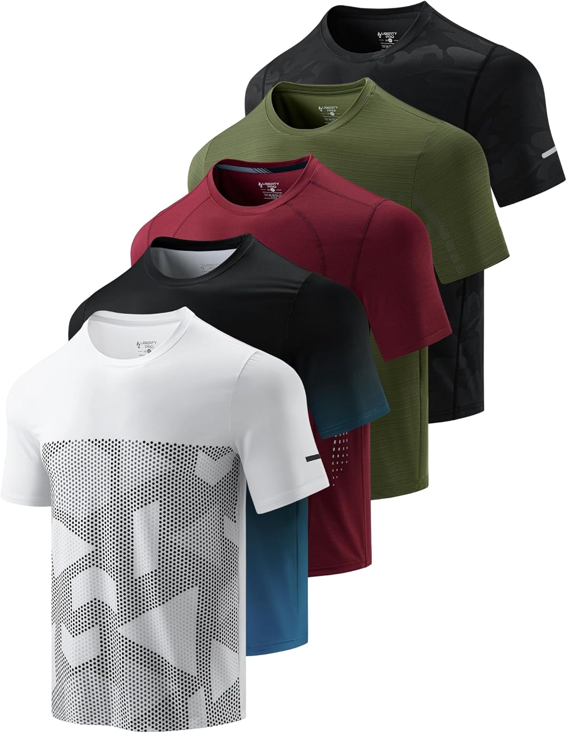 5 Pack Mens Active Quick Dry Crew Neck T Shirts for Workouts