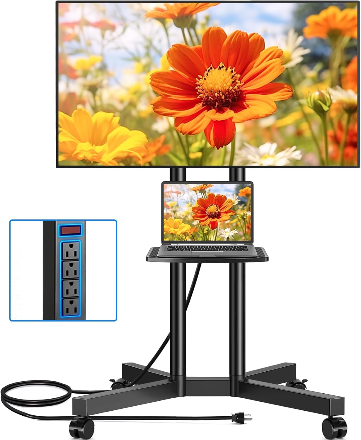 Rfiver Mobile TV Cart Stand for 32-75 Inch Screens on Wheels