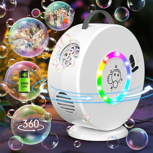 Rechargeable LED Bubble Machine for Kids - 360 Rotation!
