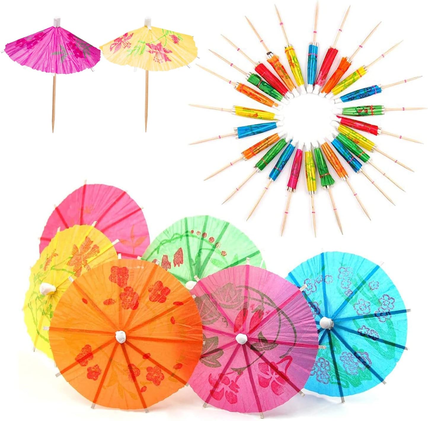 Colorful Hawaiian Party Umbrellas - 50pcs