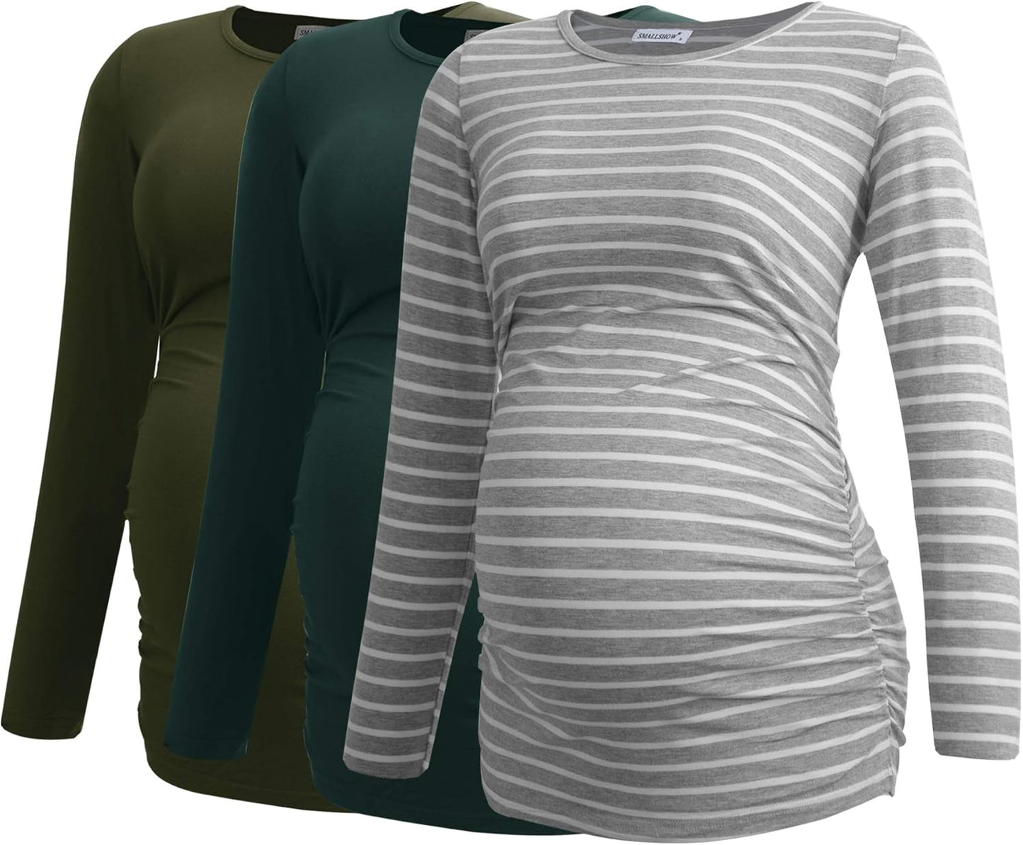 Smallshow Women's Maternity Shirts Long Sleeve 3-Pack Tops