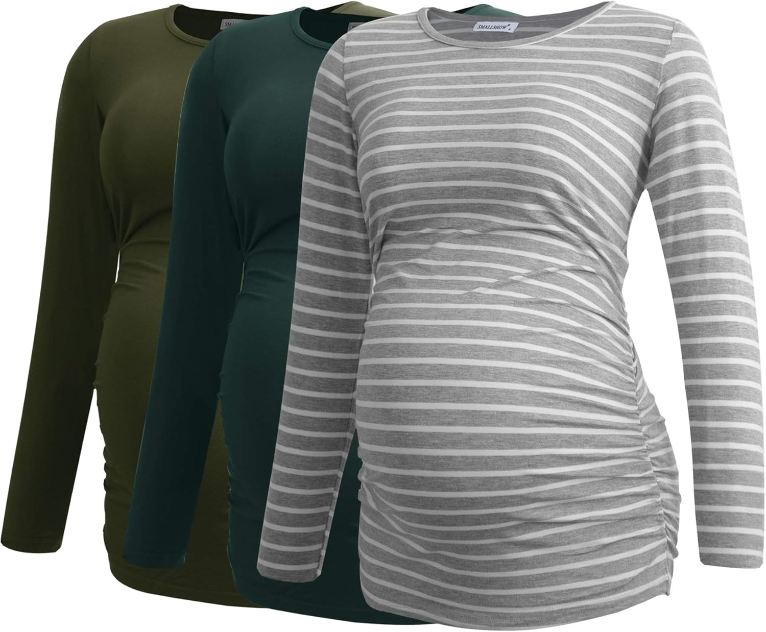 Smallshow Women's Maternity Shirts Long Sleeve 3-Pack Tops