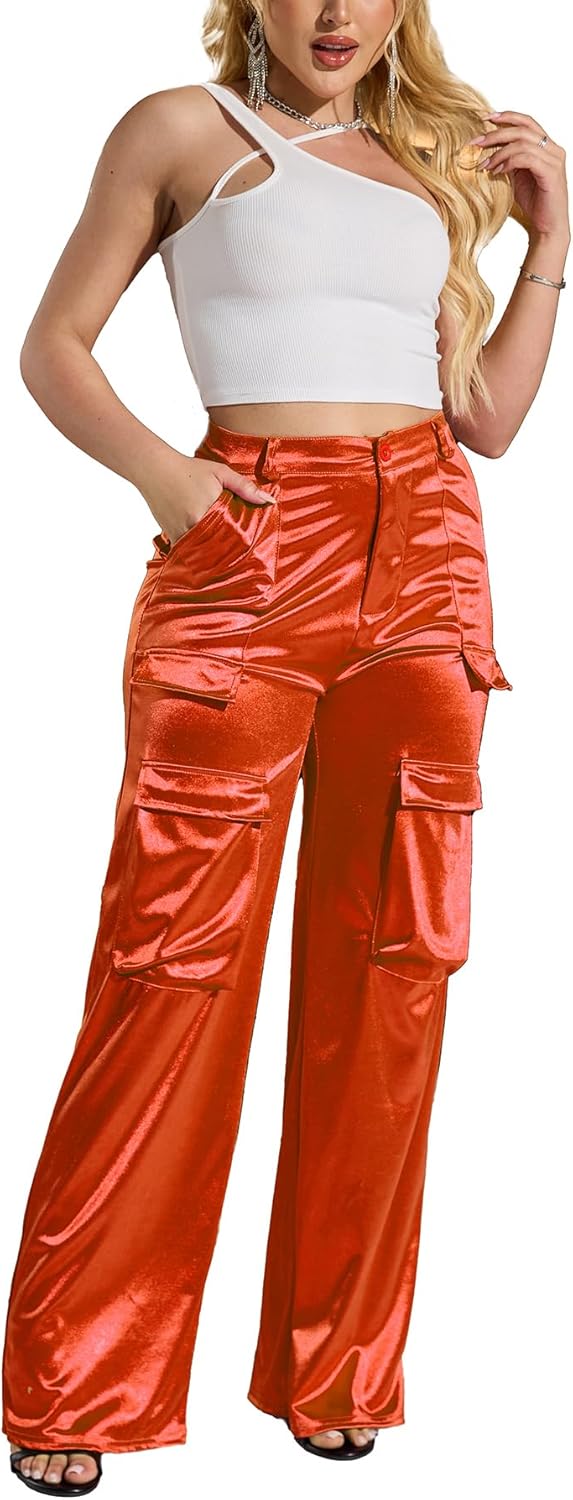 Womens High Waisted Satin Cargo Pants Trendy Outfit for All
