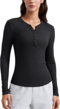 CRZ YOGA Ribbed Modal Long Sleeve Henley Shirt - Soft Fitted Layering