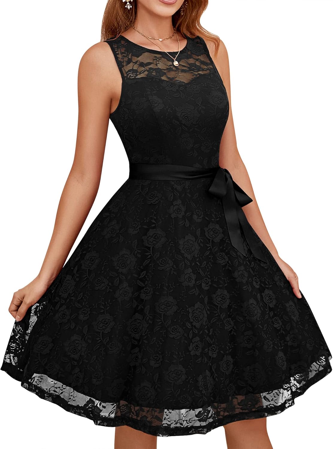 Floral Lace Short Bridesmaid Dress with Sheer Neckline Style