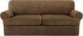 T Cushion Sofa Slipcover 3 Pieces - Plush Chocolate Fit 74-91 in