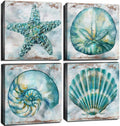 Teal Conch Canvas Wall Art for Rustic Beach Bathroom Decor