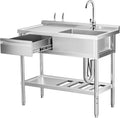 39 in 304 Stainless Steel Utility Sink - Free-Standing Workbench